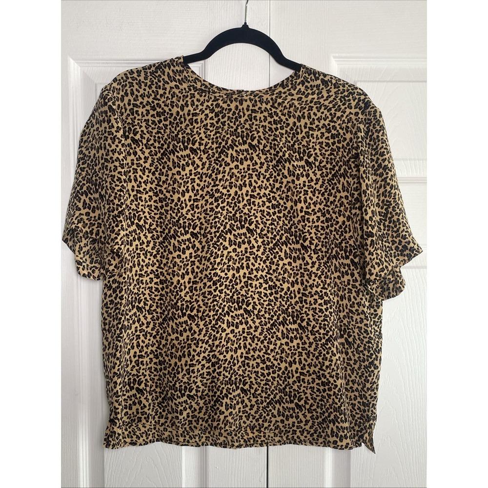Allison Taylor Silk Leopard Print Blouse Womens Size M Brown Animal Short Sleeve